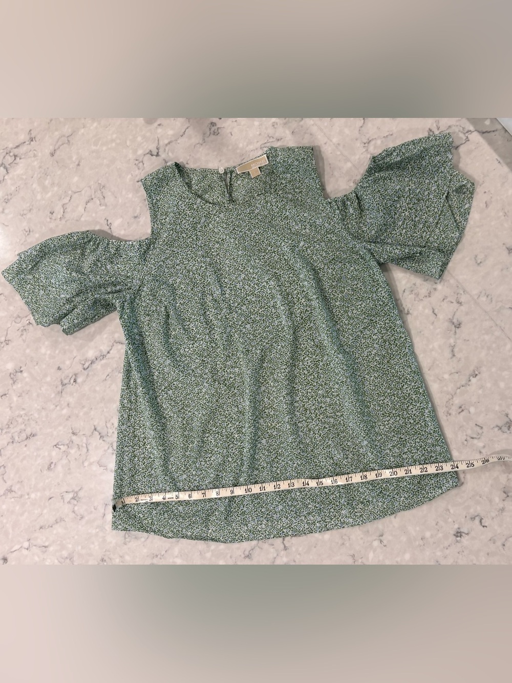 Michael Kors Green Floral Cold-Shoulder Blouse - Picture 9 of 11